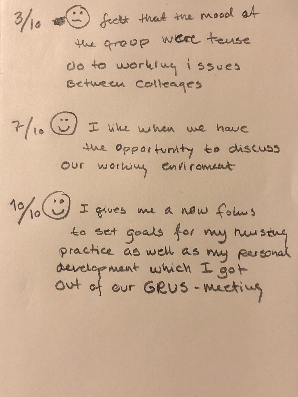 An entry from one of the caregivers' journal entry, which was sparsel filled up (and the caregiver was the only person out of 5 caregivers to return a filled journal)