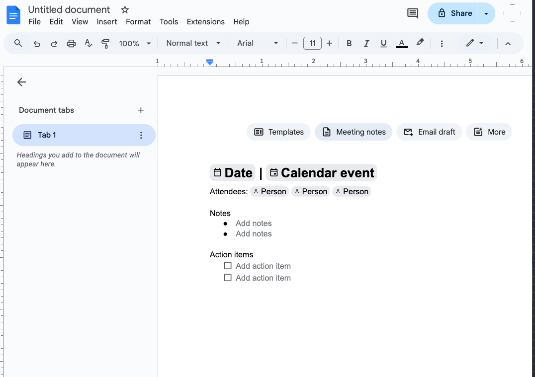 Google Docs Meeting notes template