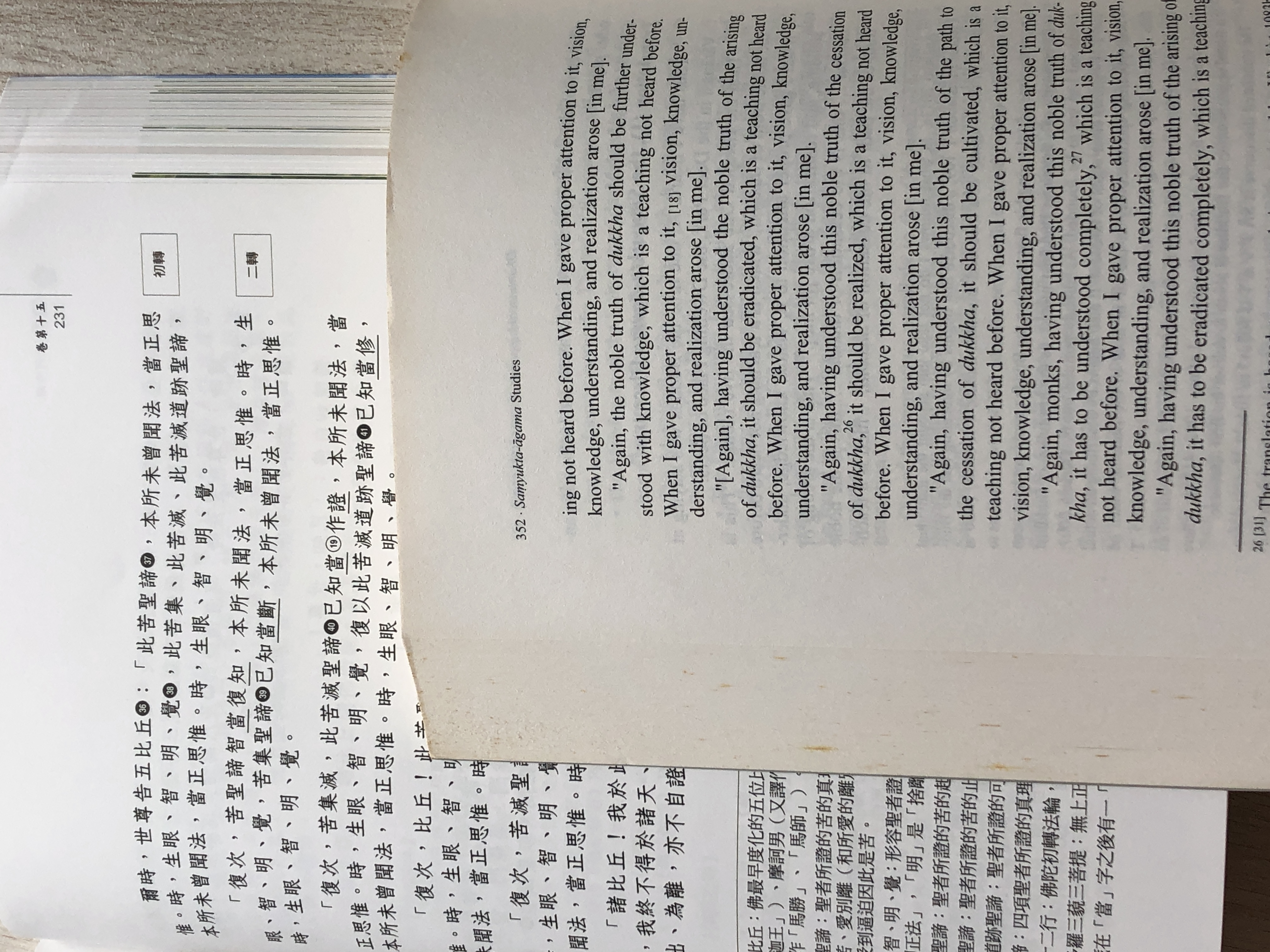 A Chinese sutra text under an English translation of the text by Venerable Analyo