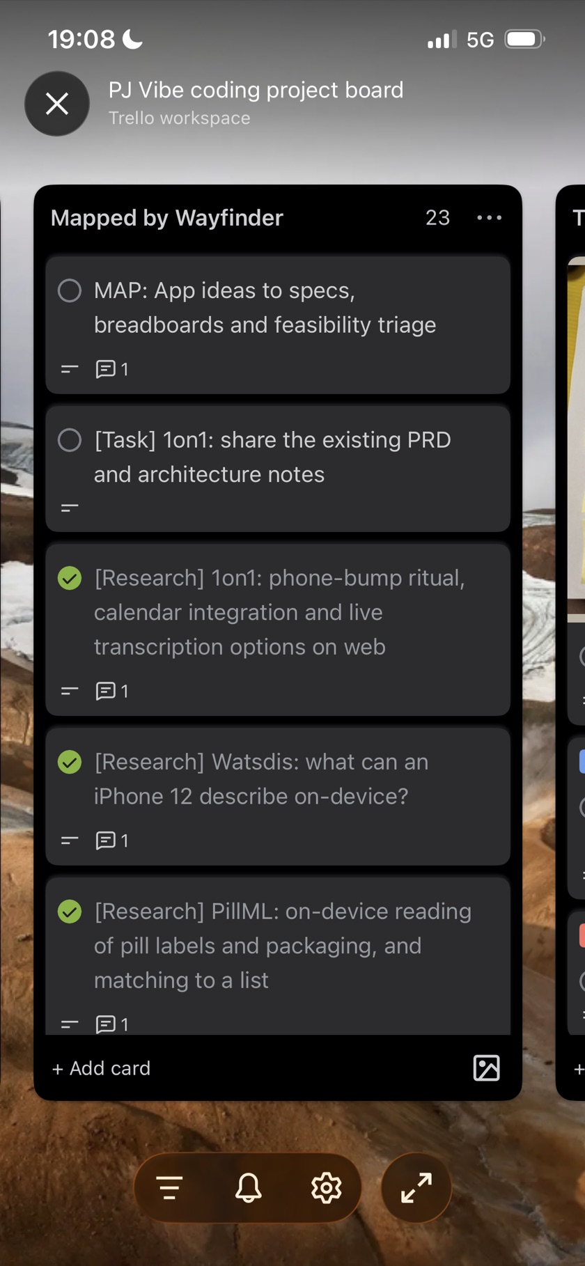 Trello board with project cards mapped by Wayfinder