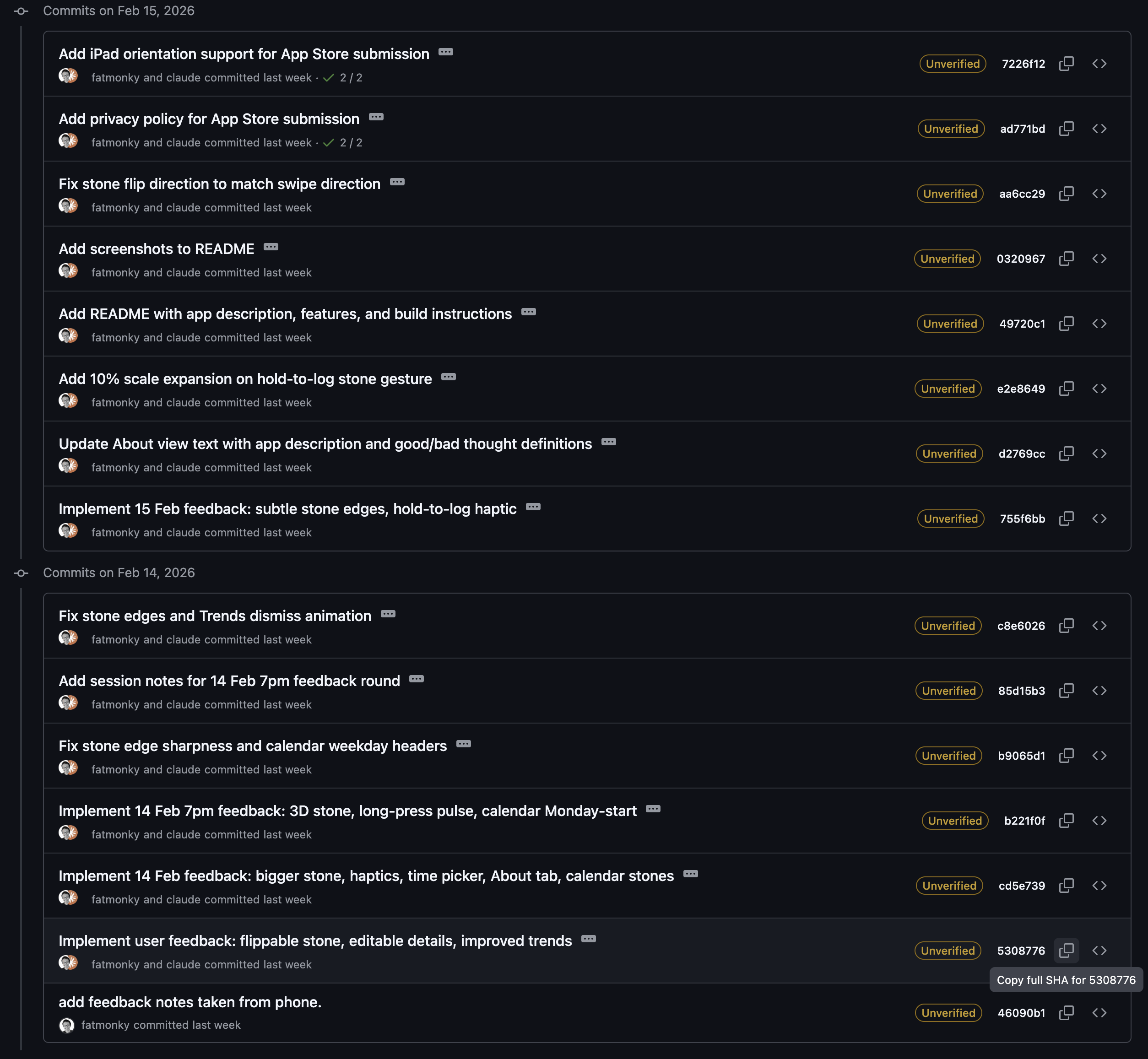 Git commits of WhiteStone